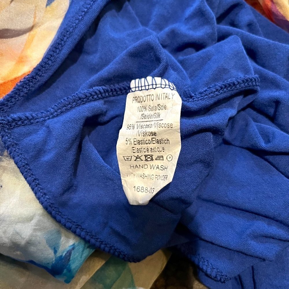 BELLA AMORE Made in Italy Silk Dolman Top Blue Floral Chiffon Pullover -EUC - OS - Picture 8 of 8